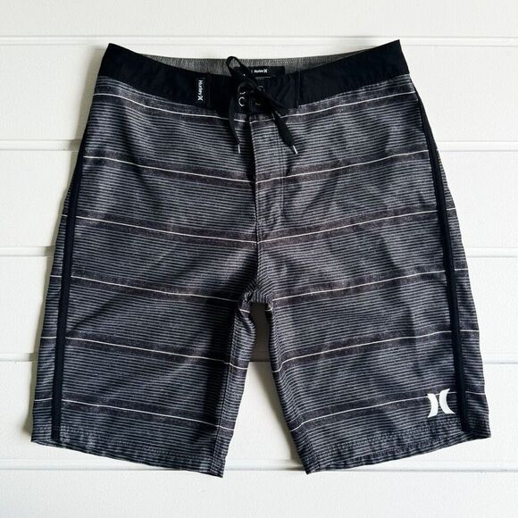 Hurley Boys Black Striped Logo Shoreline Swim Trunks Board Shorts Size 16/28 - Picture 2 of 8